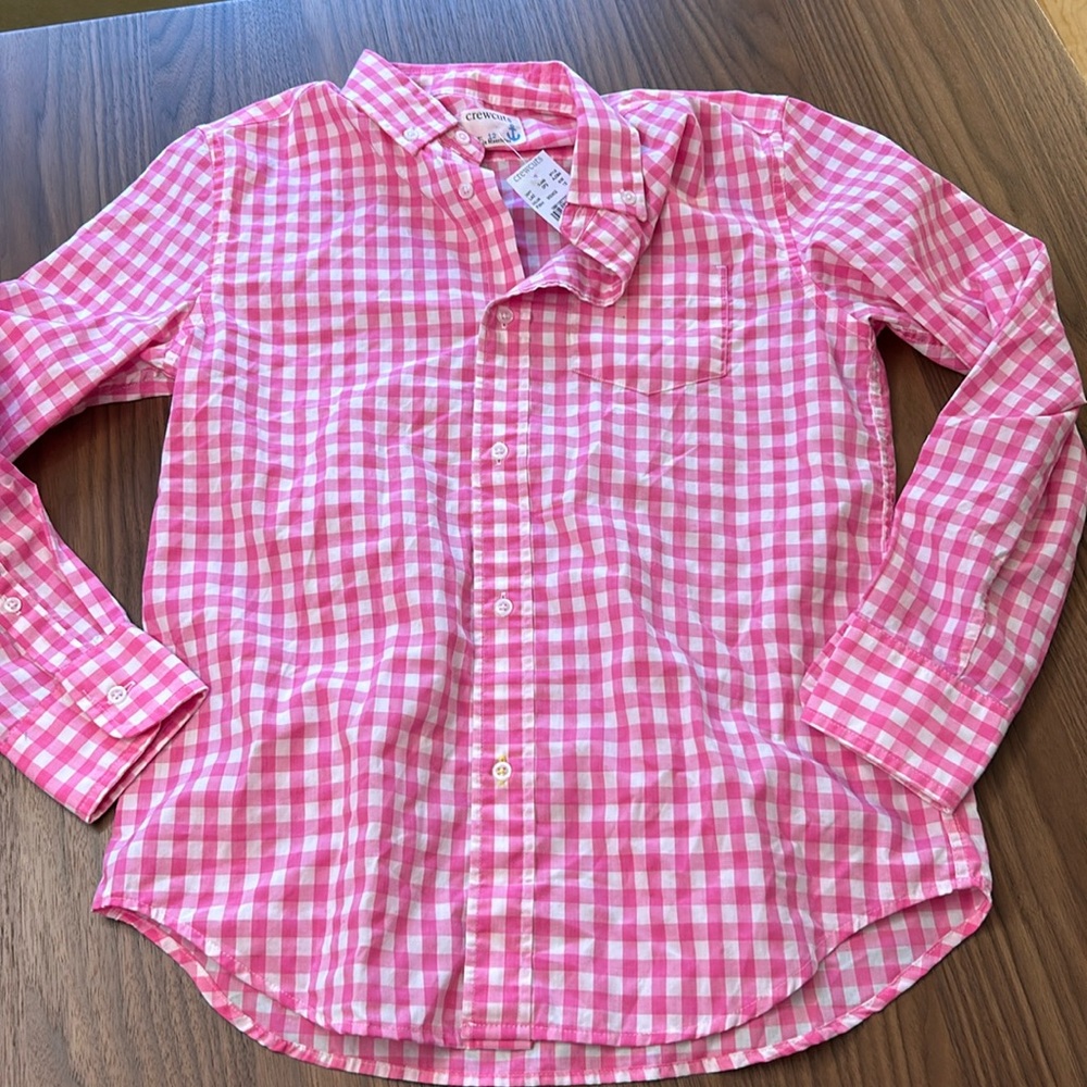 NWT Crewcuts pink and white Button Down Shirt Sz 12 Girls Kids pink gingham